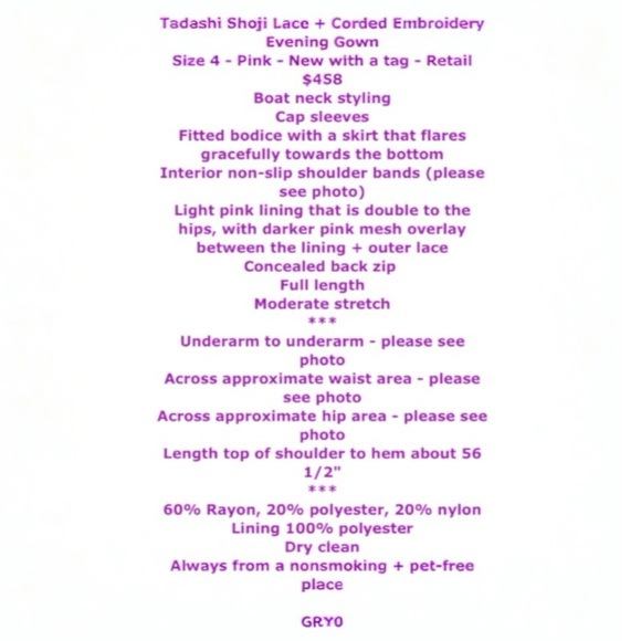 $458 Tadashi Shoji Lace + Corded Embroidery Evening Gown 4 Pink Boat Neck NWT - Picture 2 of 15